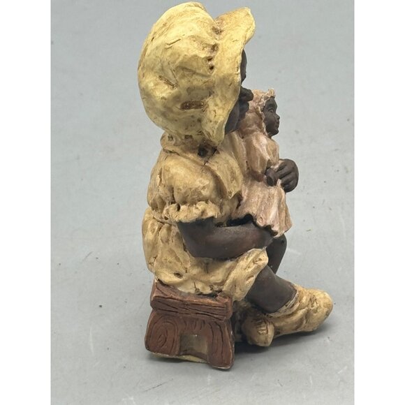 Vintage African American Figurine Child Holding Doll Yellow Bonnet Dress 3.75" R - Picture 3 of 7